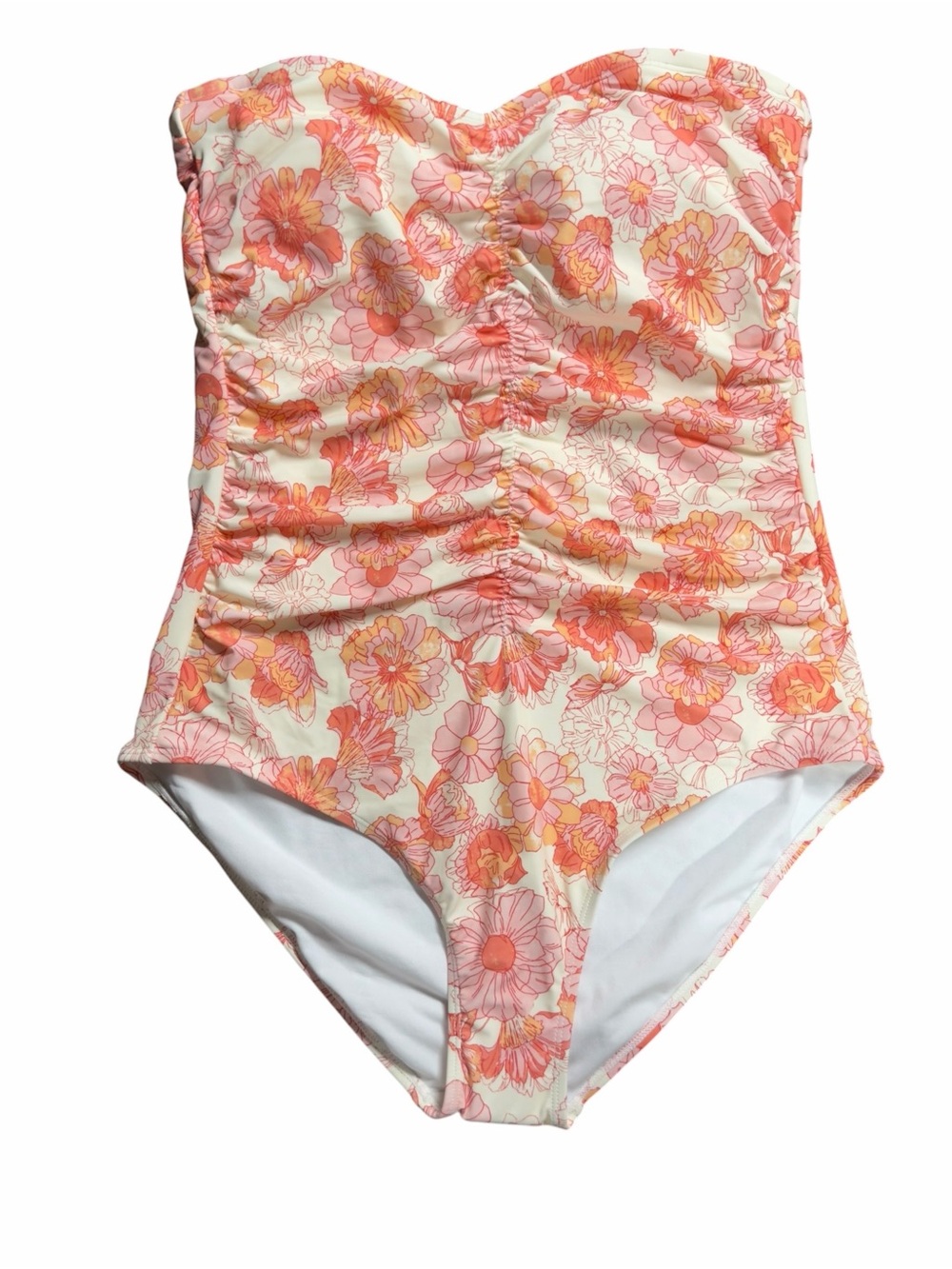 Shade & Shore Cream One-Piece Strapless Swimsuit Sz L 12-14 with neck strap
